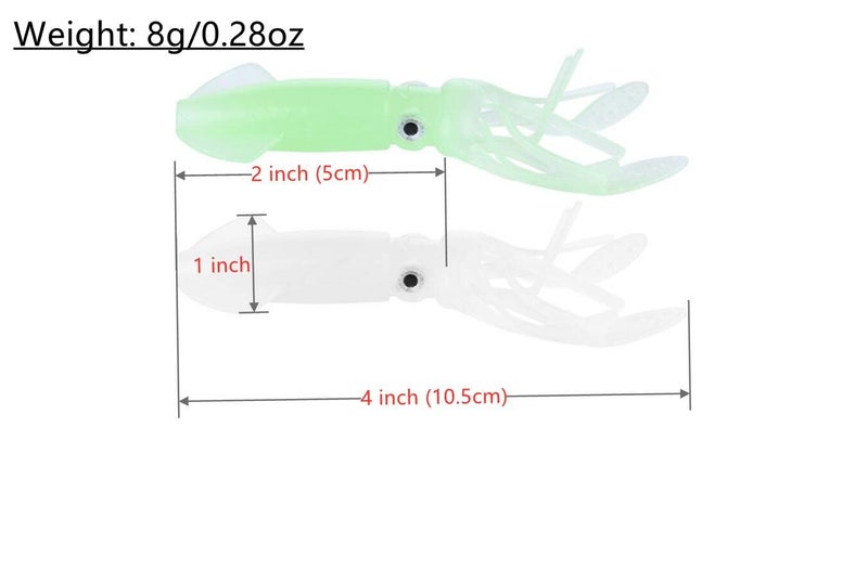 Drchoer Glow Squid Soft Plastic Lure: 4 inch Luminous Octopus Lures for Tuna Marlin Bass Saltwater Lure 10pcs - Image 3